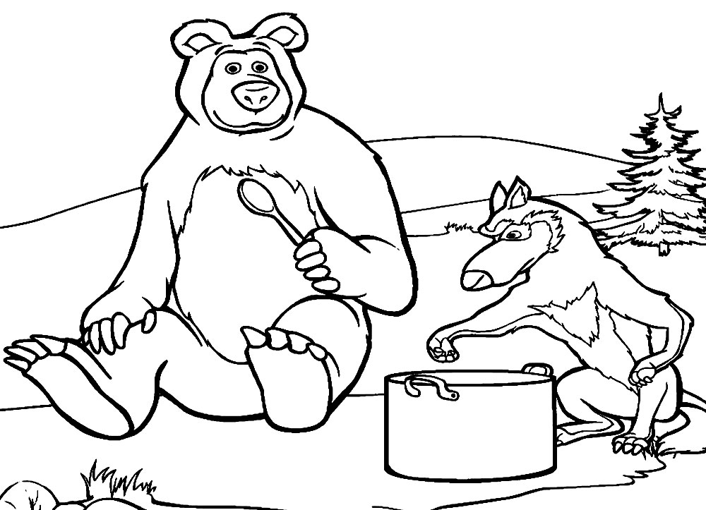 Раскрасить картинки Маша и Медведь