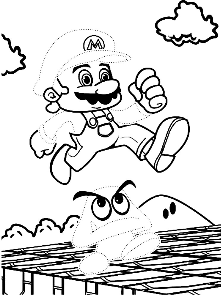 Обвести по точкам рисунки с Марио и раскрасить их